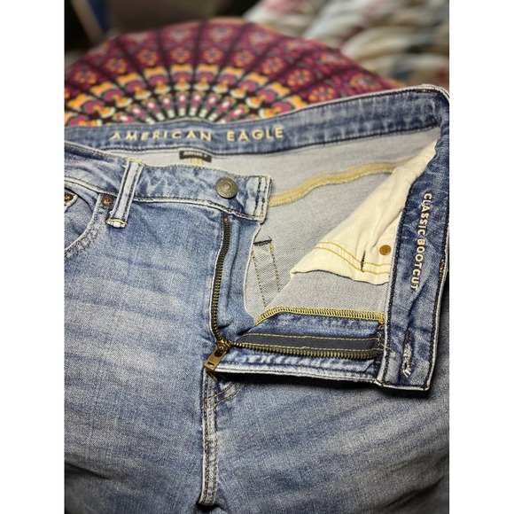 American Eagle Airflex Classic Bootcut Jeans Mens 34x30 Medium Wash Blue Raw Hem - Picture 5 of 7